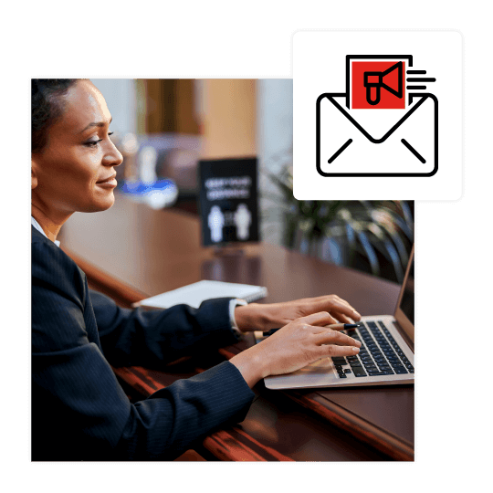 a woman sending email marketing reports